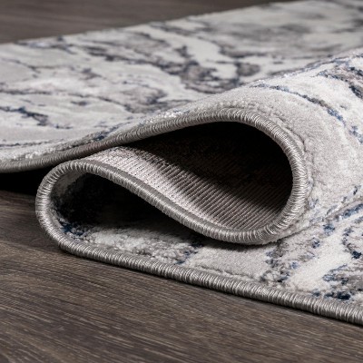 Abstract Swirl Marbled 4' x 6' Gray Synthetic Area Rug