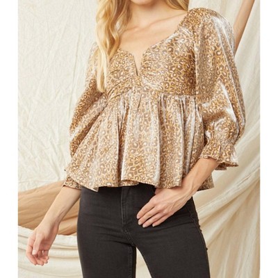 Women's Leopard Iridescent Babydoll Top - entro