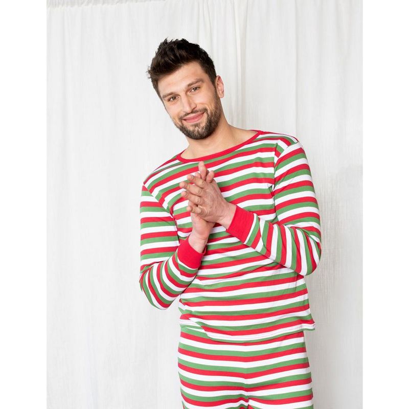 Leveret Mens Two Piece Cotton Striped Christmas Pajamas, 2 of 4