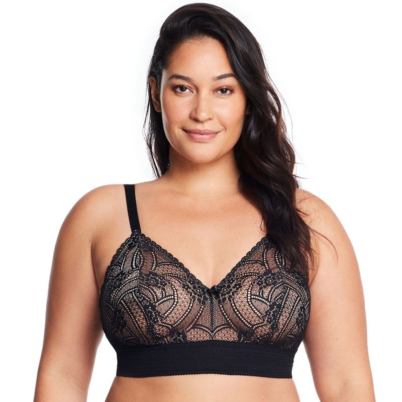 Glamorise Womens Bramour Gramercy Luxe Lace Bralette Wirefree Bra 7012 Black, 1 of 5