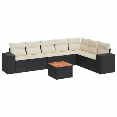 vidaXL Patio Sofa Set with Cushions Outdoor Furniture 8 Piece Poly Rattan - Black and Cream
