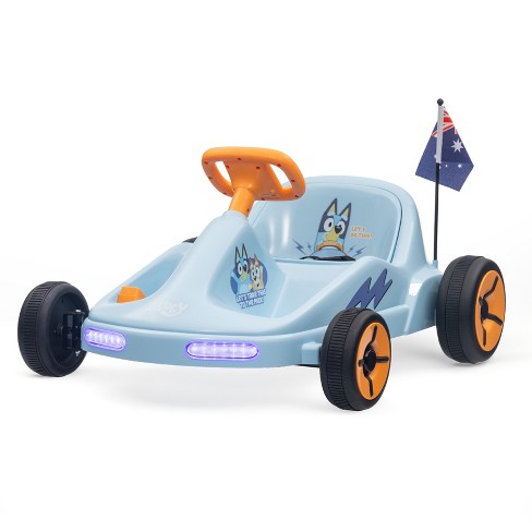 Bluey 12V Electric Go Kart for Kids with Lights Remote Control Seat Belt Rechargeable Battery Durable Outdoor Ride On Toy for Ages 3 6