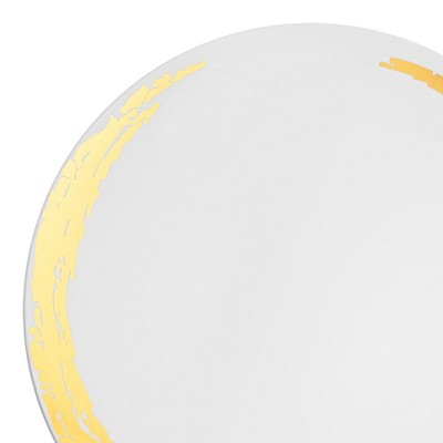 Smarty Had A Party 7.5" White w/ Gold Moonlight Plastic Salad Plates - 120 pcs