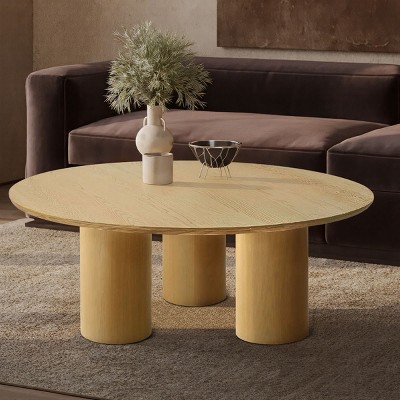 40"Drum Coffee Table Wood Coffee Table,Round Coffee Table,Cocktail Table,Center Table For Living Room,Coffee Table And End Tables-Cuddlewood