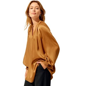 ellos Plus Size Satin V-Neck Tunic With Blouson Sleeves - 1 of 4