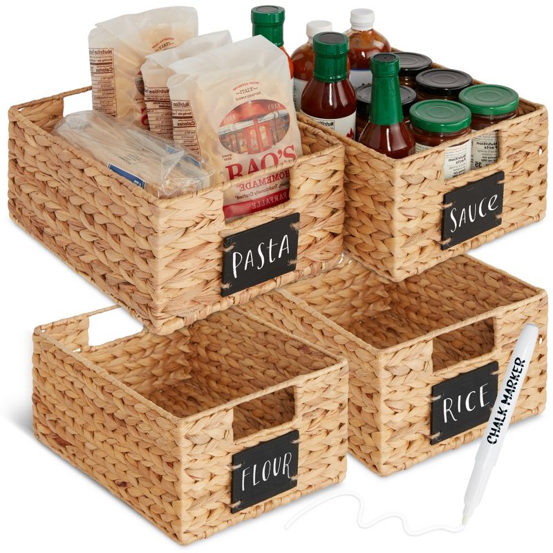 Best Choice Products Set of 4 12in Woven Water Hyacinth Pantry Baskets w/ Chalkboard Label, Chalk Marker, 1 of 8
