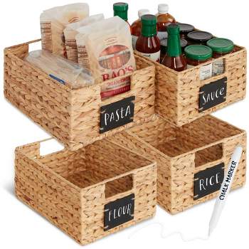 Best Choice Products Set of 4 12in Woven Water Hyacinth Pantry Baskets w/ Chalkboard Label, Chalk Marker