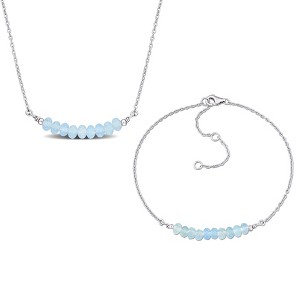 EVERLY JEWELRY | Silver Gemstone Necklace and Bracelet Set- Multiple Gemstone & Metal Color Options - 1 of 4