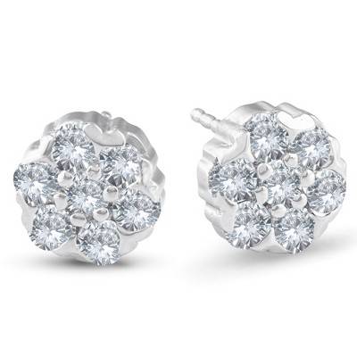 Pompeii3 1 1/2 Ct Diamond 14-Stone Studs 14k White Gold