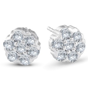 Pompeii3 1 1/2 Ct Diamond 14-Stone Studs 14k White Gold - 1 of 4