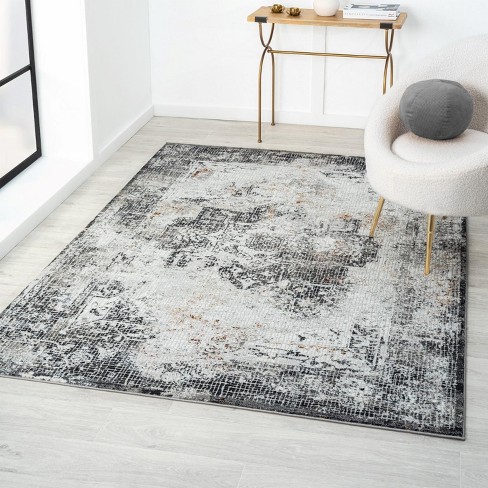 Gray & White Floral Washable Area Rug, 5x7, Sold by at Home