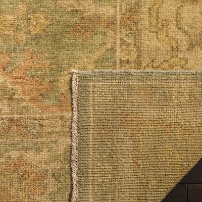 Hand-Knotted Wool Green and Beige 3' x 10' Runner Rug