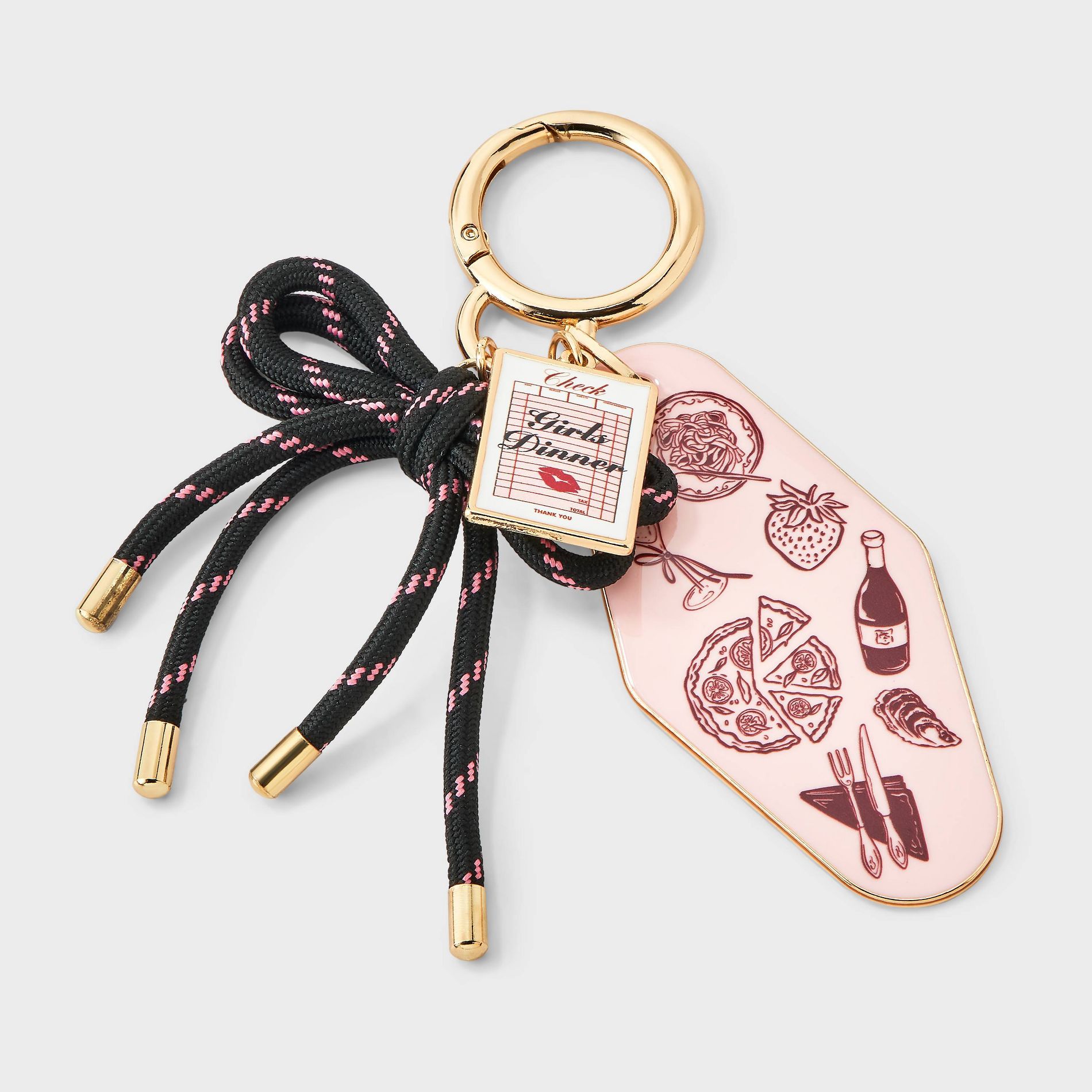 Valentine's Day Girl Dinner Bag Charm - A New Day™ Pink/Black