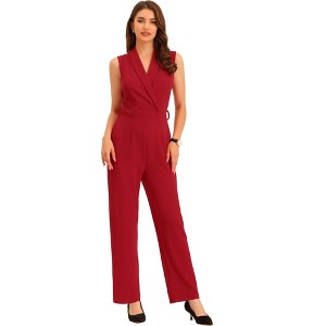 INSPIRE CHIC Women's Casual Sleeveless Shawl Collar Office Belted Cropped Jumpsuit - 1 of 4
