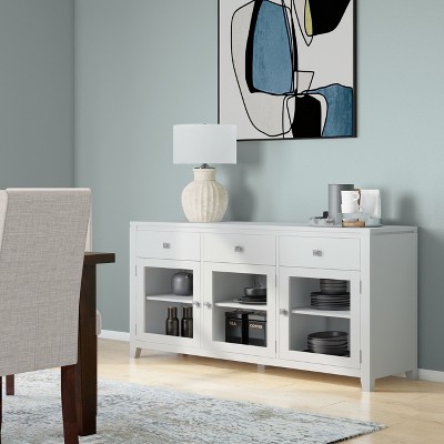 NicBex 54" Modern 3-Doors Sideboard,Kitchen Storage Cabinets with 3 Drawers and 3 Tempered Glass Doors for Kitchen and Dining Room,Dark Brown/White