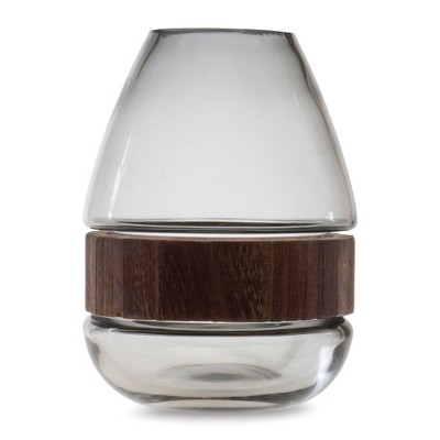 Melrose Glass Vase with Wood Accent 7.5"H