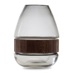 Grey Glass Vase with Natural Wood Accent 7.5"H - 1 of 3