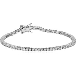 Sterling Silver Plated Tennis Bracelet, Round Cut Cubic Zirconia Stone Jewelry for Women - 1 of 4