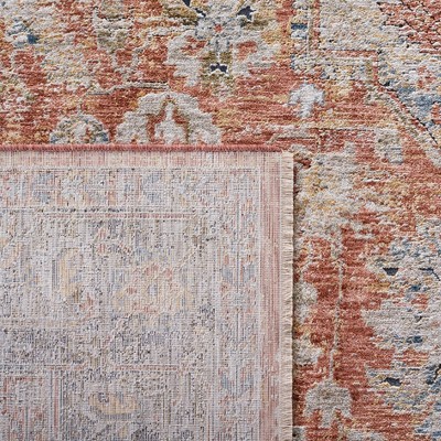 Rust and Blue Square Hand-Knotted Synthetic Rug