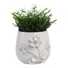 Embossed Floral Ceramic and Stoneware Planter with Sculpted Detailing and Round Body Design - 4 of 4