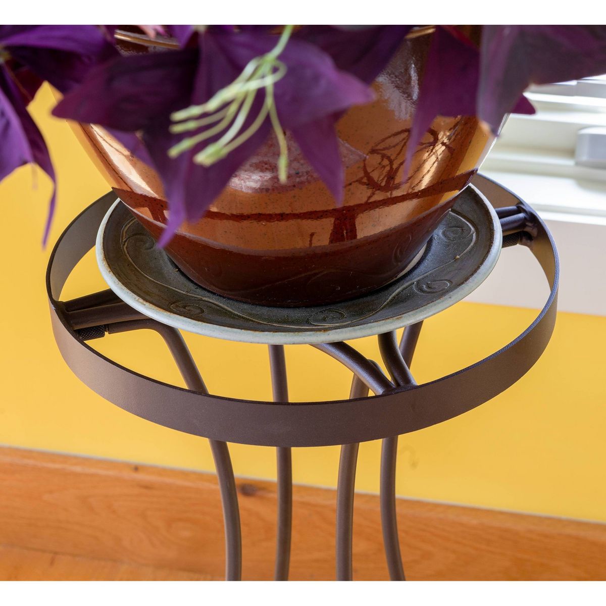 ACHLA Designs Roman Bronze Wrought Iron Outdoor Planter Stand Black 10.5"x10.5"x18.75" - thumbnail 6