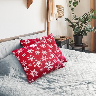 Red Snowflake Polyester Euro Throw Pillow Covers, Set of 2