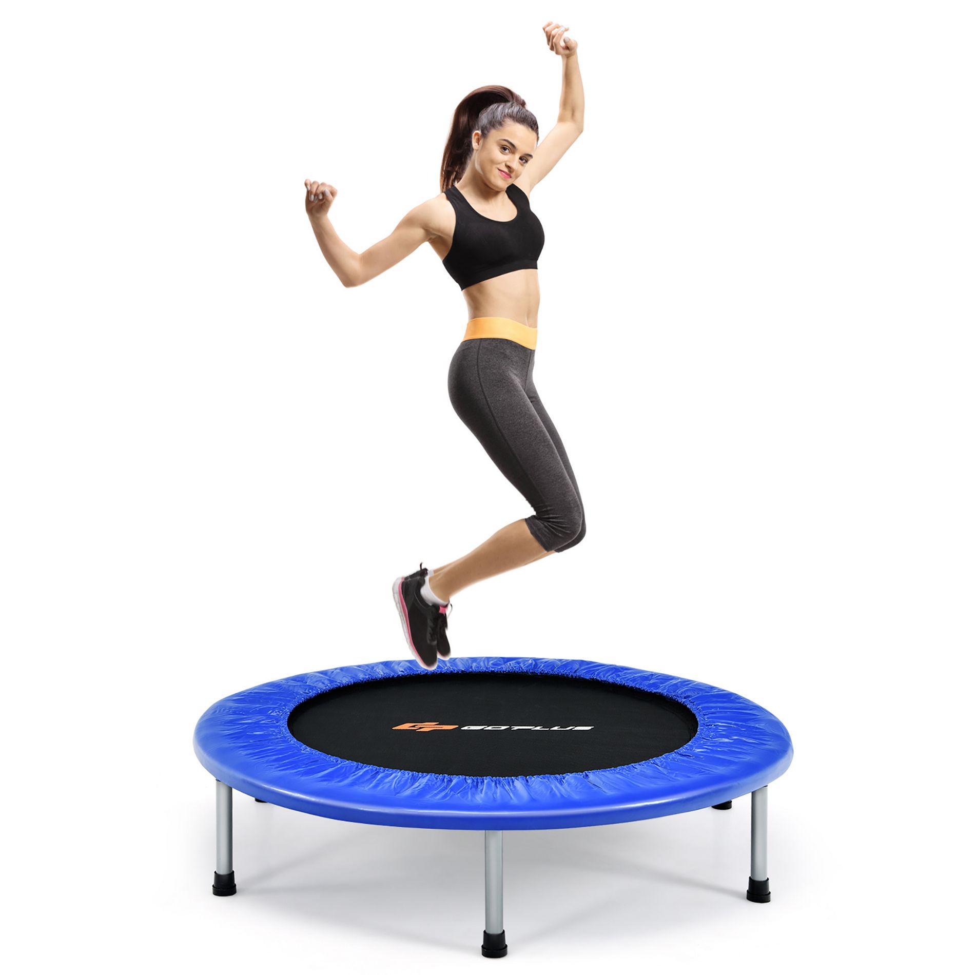 Costway 38'' Mini Folding Trampoline Portable Recreational Fitness Rebounder Blue