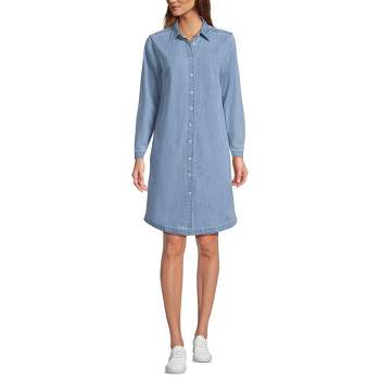 Lands' End Women's Chambray Button Front Knee Length Dress