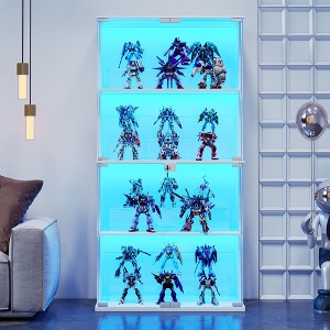 Fredees 66" Lockable Glass Display Cabinet with 3-Color LED Lights and Motion Sensor, 4-Tier Shelves, Ideal for Living Room or Game Room. - 1 of 4
