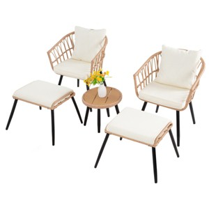 5-Piece Rattan Patio Seating Set,Outdoor Patio Accent Chair Set Of 2,Coffee Table,2 Ottoman,Patio Chair And Ottoman Set -Maison Boucle - 1 of 4