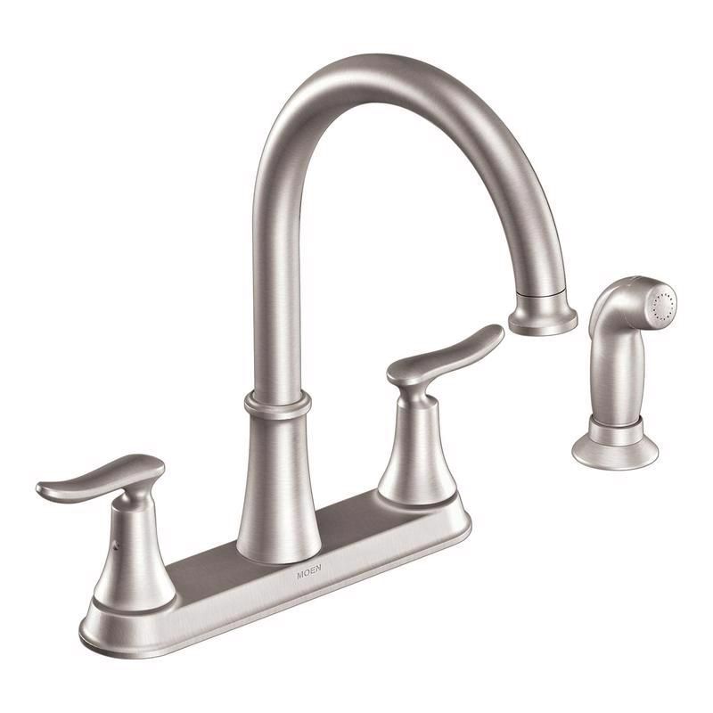 Moen Solidad Two Handle Stainless Steel Kitchen Faucet Side Sprayer Included, 1 of 2