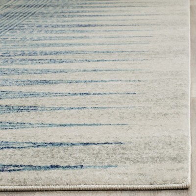 Ivory and Turquoise High Pile Synthetic Area Rug, 4' x 6'