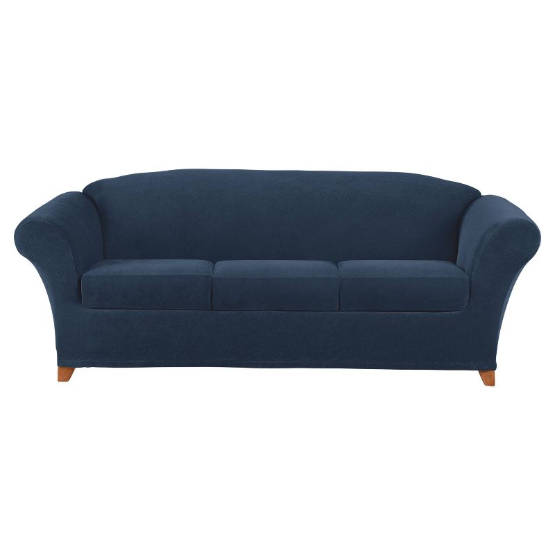 3pc Stretch Pique Sofa Slipcovers Navy - Sure Fit, 2 of 5