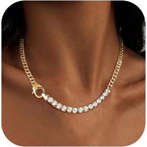 Butterfly Tennis Choker Necklace for Women, 14K Gold Plated 3mm Zirconia Chain - 1 of 4