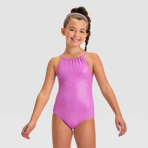 Girls Summer Shimmer Solid One Piece Swimsuit Cat Jack Purple L Target