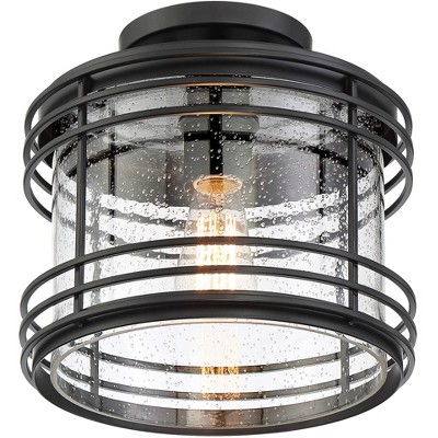 Matte Black Geometric 21" Indoor/Outdoor Ceiling Light with Glass