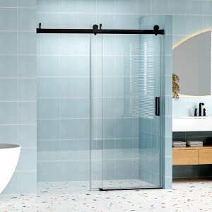 Zevemomo 56"-60"Wx76"H Frameless Shower Door,Sliding with 1/4" (6mm) Clear Tempered Glass,Silent Soft-Close Shatterproof,Reversible Installation,Black - 1 of 4