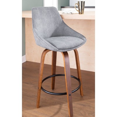 Modern Swivel Corduroy Gray Counter Stools with Walnut Wood Legs - Set of 2