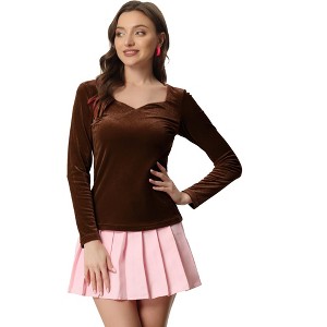 Allegra K Women's Velvet Sweetheart Neck Elegant Long Sleeves Blouses - 1 of 4
