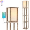 63.5" 3-Shelf Etagere Rustic Wooden LED Floor Lamp with Pull-Chain USB Charging Port Smart Bulb Brown (Includes LED Light Bulb) - JONATHAN Y - 4 of 4