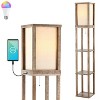 63.5" 3-Shelf Etagere Rustic Wooden LED Floor Lamp with Pull-Chain USB Charging Port Smart Bulb Brown (Includes LED Light Bulb) - JONATHAN Y - image 4 of 4