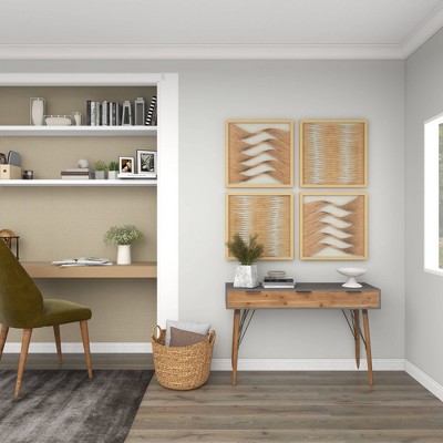 Large Brown Wood and Rattan Shadow Box Wall Art Set