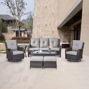 POCASSY Outdoor Patio Furniture Set, Wicker Rattan Sofa,Rocking Chair,Ottoman And Table Set. (Set Of 7 Pieces) - 1 of 4