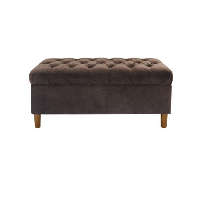 Chocolate Brown Velvet Tufted Storage Bench with Honey Oak Legs