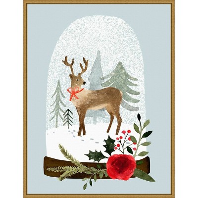 18" x 24" Snow Globe Village III Reindeer by Victoria Barnes Framed Canvas Wall Art - Amanti Art