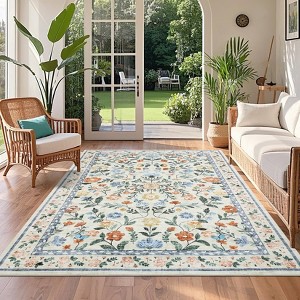 Large Rug for Living Room Non-Slip Ultra-Thin Flower Print Dining Room Rug, Non-Shedding Farmhouse Indoor Mat - 1 of 4