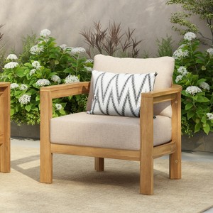 Christopher Knight Home Orrin Outdoor Tub Design Acacia Wood Club Chair with Open Slat Back, Beige/Light Teak - 1 of 4