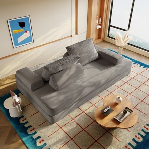 MYINDA 86.6" Convertible Sofa Bed,Chenille Fabric Chaise Lounge,DIY Modern Upholstered Couch,Deep Seat Couch for Living Room - 1 of 4