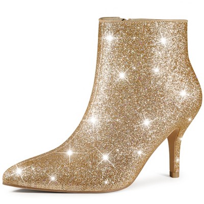 Perphy Women's Glitter Sequin Pointed Toe Stiletto Heel Ankle Boots