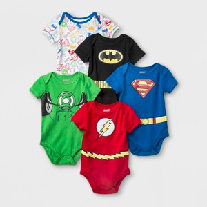 Baby Boys' 5pk DC Comics Justice League Bodysuit - Blue/Red - 1 of 1